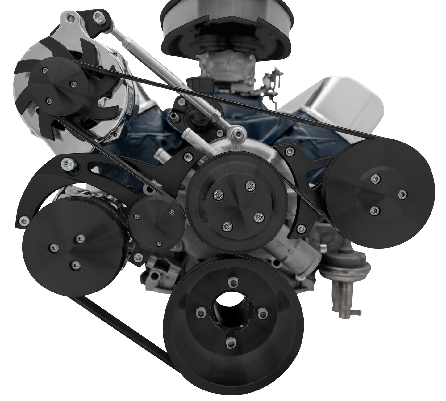 Small Block Ford Serpentine System - Reverse - 4 Bolt - AC - GMT2 - Black
