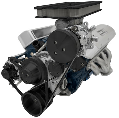 Small Block Ford Serpentine System; 351W - Late - 4 Bolt - AC & ALT - Black