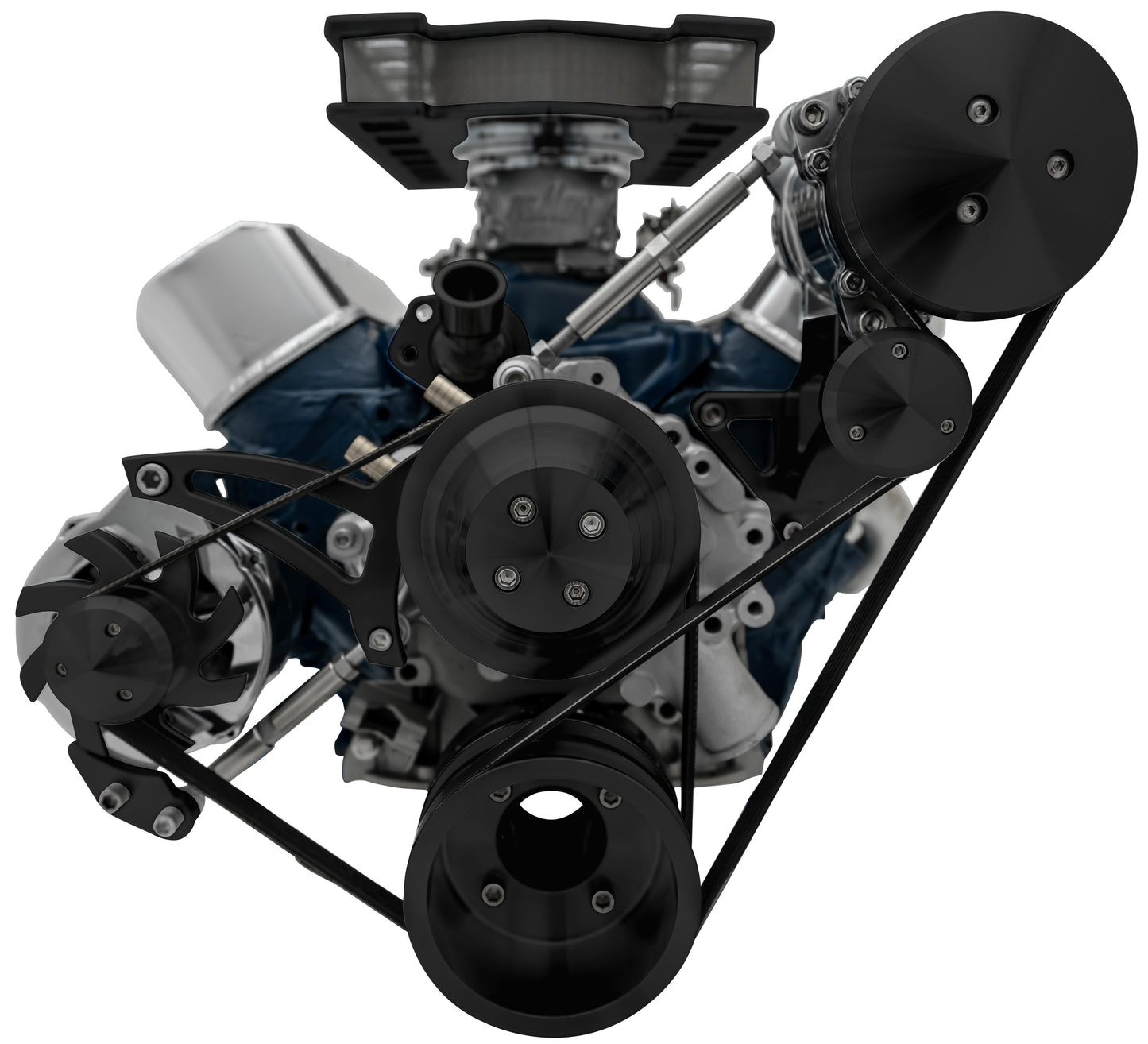 Small Block Ford Serpentine System; 351W - Late - 4 Bolt - AC & ALT - Black