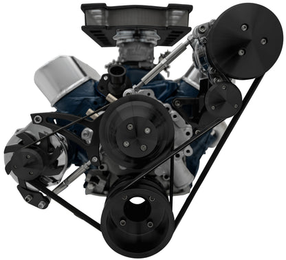 Small Block Ford Serpentine System; 351W - Late - 4 Bolt - AC & ALT - Black