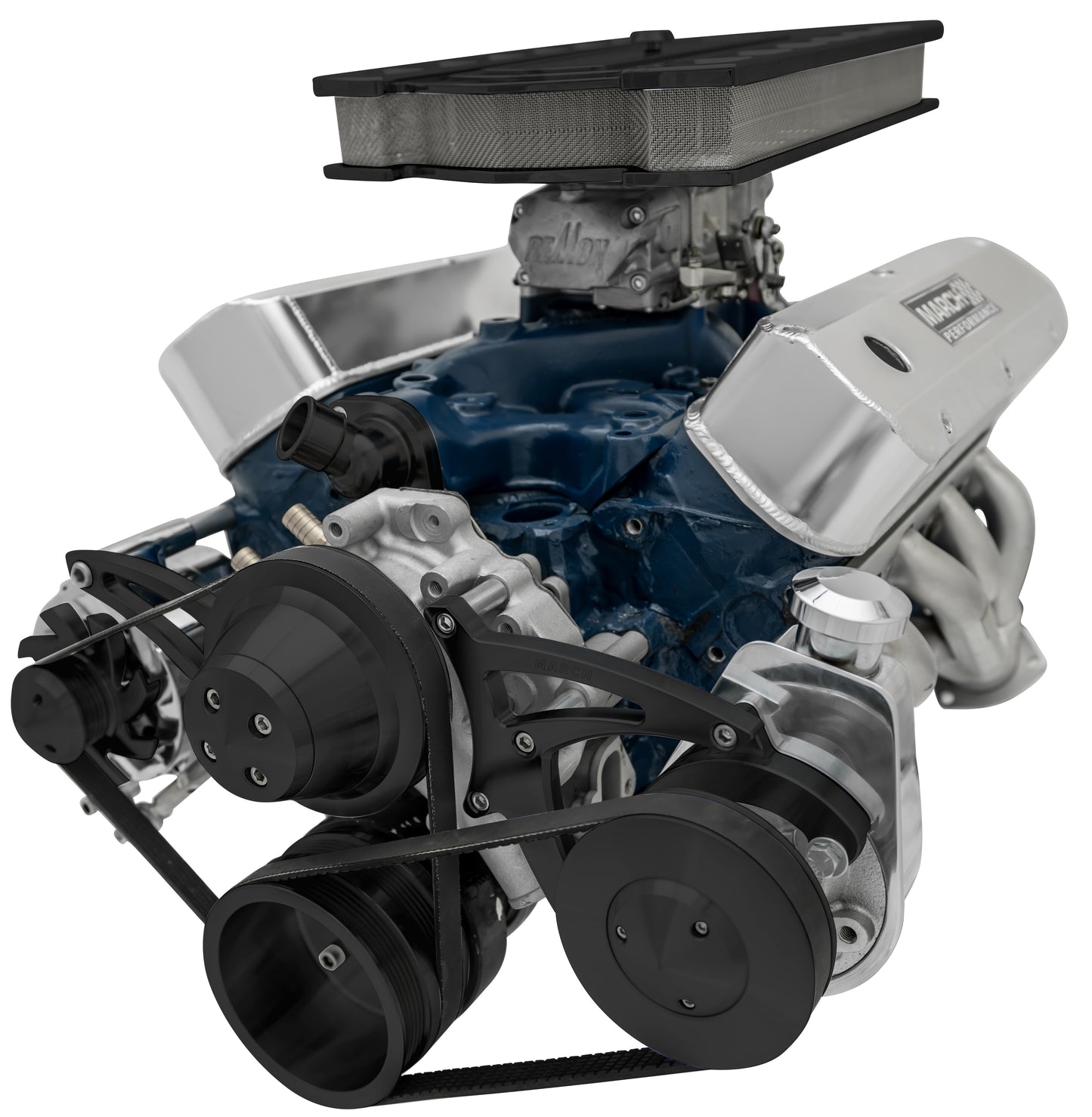 Small Block Ford Serpentine Conversion Ultra 351W Late 4 Bolt PS Saginaw - Black