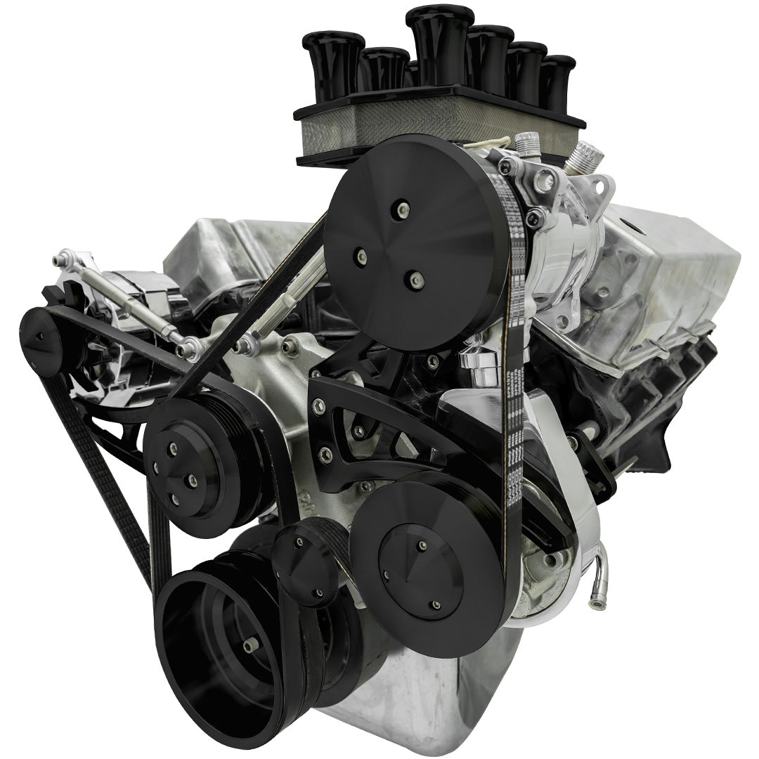 Big Block Ford Serpentine Conversion Ultra; AC & PS; 508; Saginaw-Press; Black