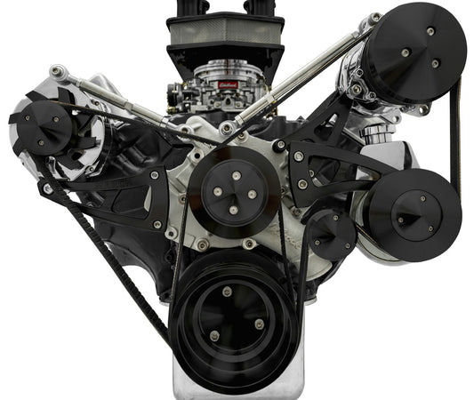 Big Block Ford Serpentine Conversion Ultra; AC & PS; 508; Saginaw-Press; Black