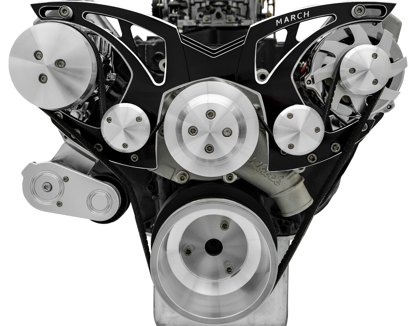 Big Block Ford Style Track Serpentine System - AC & ALT - Black Onyx