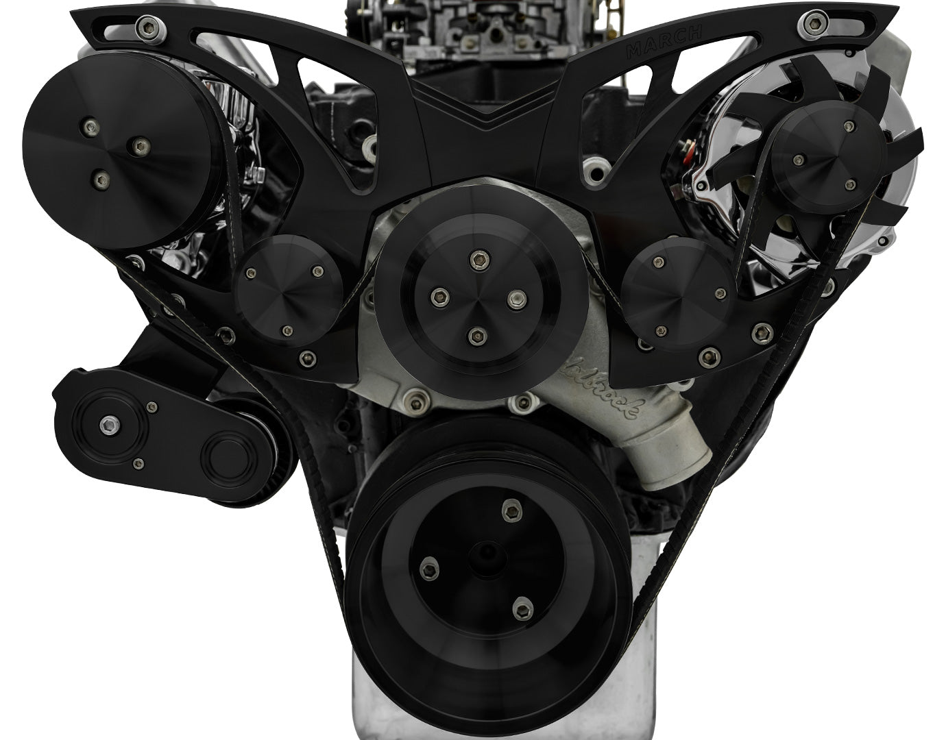 Big Block Ford Style Track Serpentine System - AC & ALT - Black