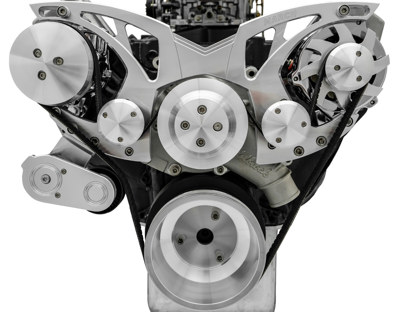 Big Block Ford Style Track Serpentine System - AC & ALT - Chrome