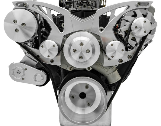Big Block Ford Style Track Serpentine System - AC & ALT - Chrome