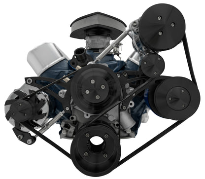 Small Block Ford Serpentine System; 302; Late; 4 Bolt; AC PS; PS-Mustang; Black
