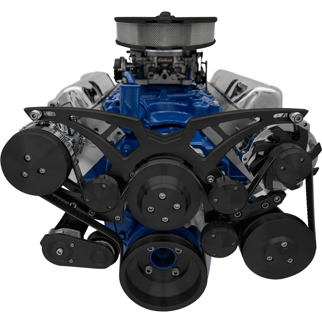 Ford 351 Cleveland Serpentine System - AC & PS - Black