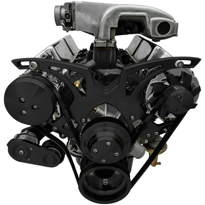 Small Block Ford Style Track Serpentine System - 5.0L - AC & ALT - Black