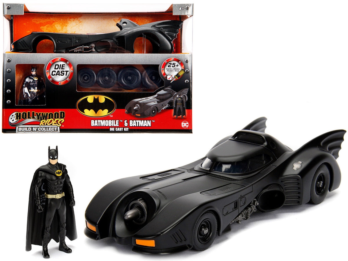 Model Kit Batmobile Matt Black with Batman Diecast Figurine "Batman" (1989) Movie "Build N' Collect" 1/24 Diecast Model Car by Jada  free shipping USA