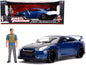 2009 Nissan GT-R (R35) Blue Metallic and Carbon with Lights and Brian Figurine "Fast & Furious" Movie 1/18 Diecast Model Car by Jada  free shipping USA