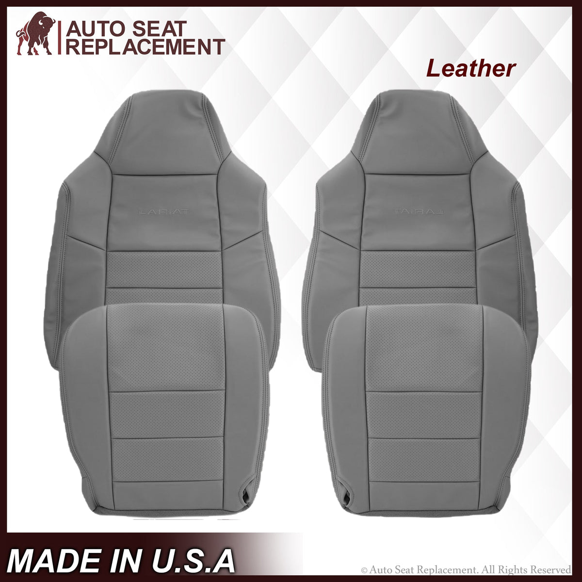 2002-2003 Ford F250 F350 Lariat Perforated Seat Cover in Gray: Choose Leather or Vinyl