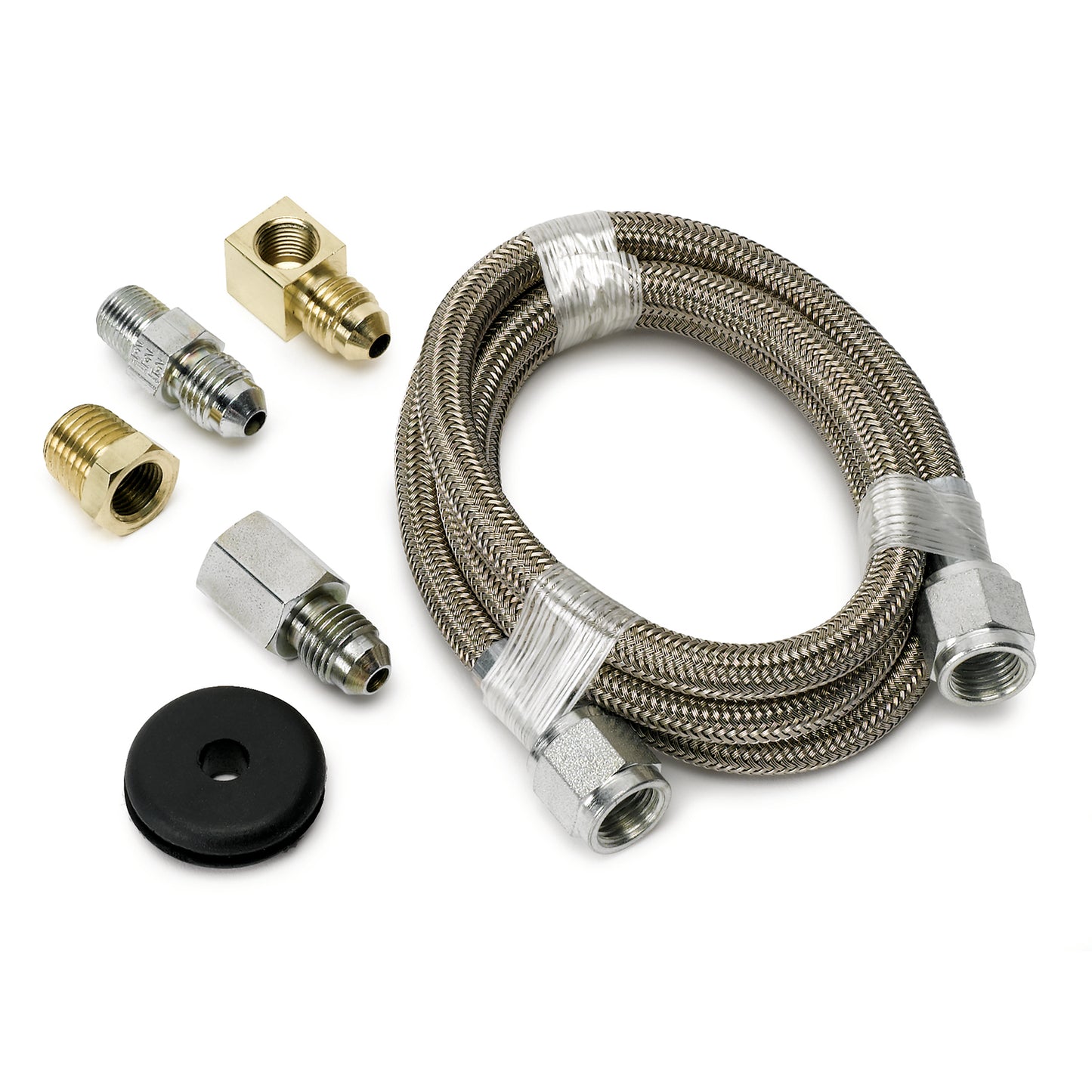 LINE BRAIDED STAINLESS STEEL #4 DIA. 3FT. LENGTH -4AN AND 1/8 In. NPTF FITTINGS