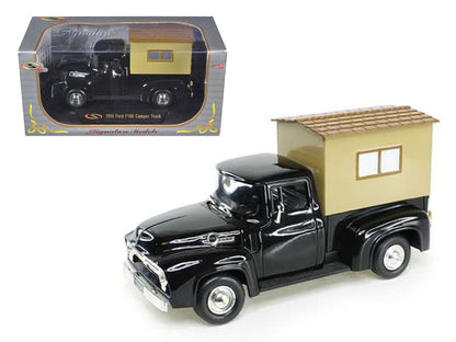 1956 Ford F-100 Pickup Truck Black with Camper 1/32 Diecast Model Car by Signature Models  free shipping USA