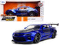 2016 Chevrolet Camaro Widebody Candy Blue with Gray Metallic Hood and American Flag Graphics "Bigtime Muscle" Series 1/24 Diecast Model Car by Jada  free shipping USA