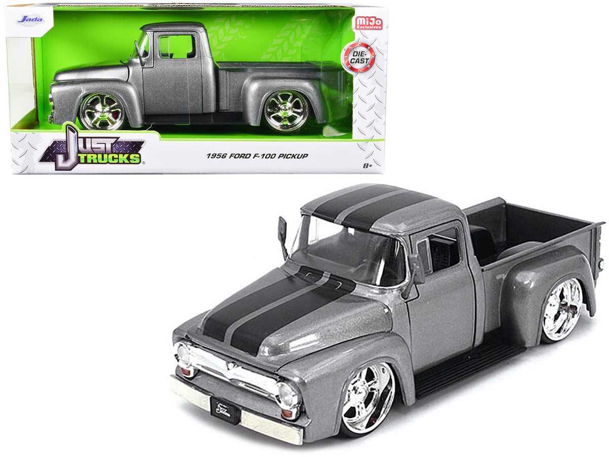 1956 Ford F-100 Pickup Truck Gray Metallic with Black Stripes "Just Trucks" Series 1/24 Diecast Model Car by Jada  free shipping USA