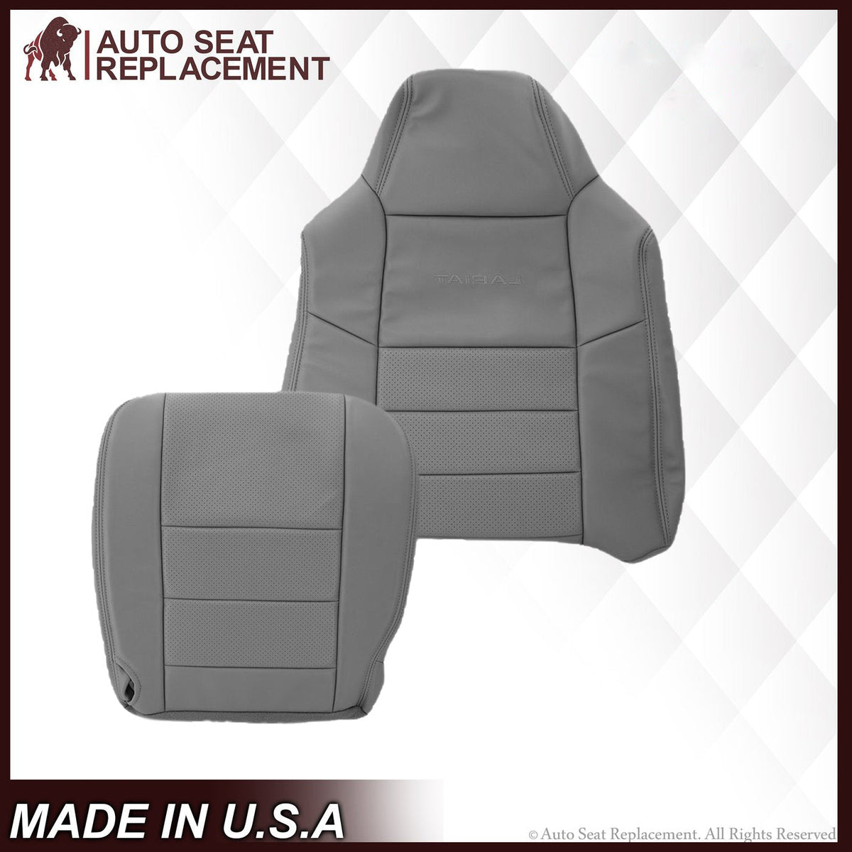2002-2003 Ford F250 F350 Lariat Perforated Seat Cover in Gray: Choose Leather or Vinyl