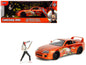 1995 Toyota Supra Orange Metallic with Graphics and Chainsaw Man Diecast Figure "Chainsaw Man" (2022) TV Series "Anime Hollywood Rides" Series 1/24 Diecast Model by Jada  free shipping USA