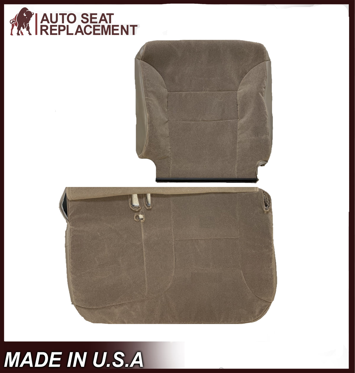 1995-1999 Chevy Silverado Front Row 60/40; Driver 60 Bottom and Driver Top In Tan Cloth and Vinyl Skirt on the sides