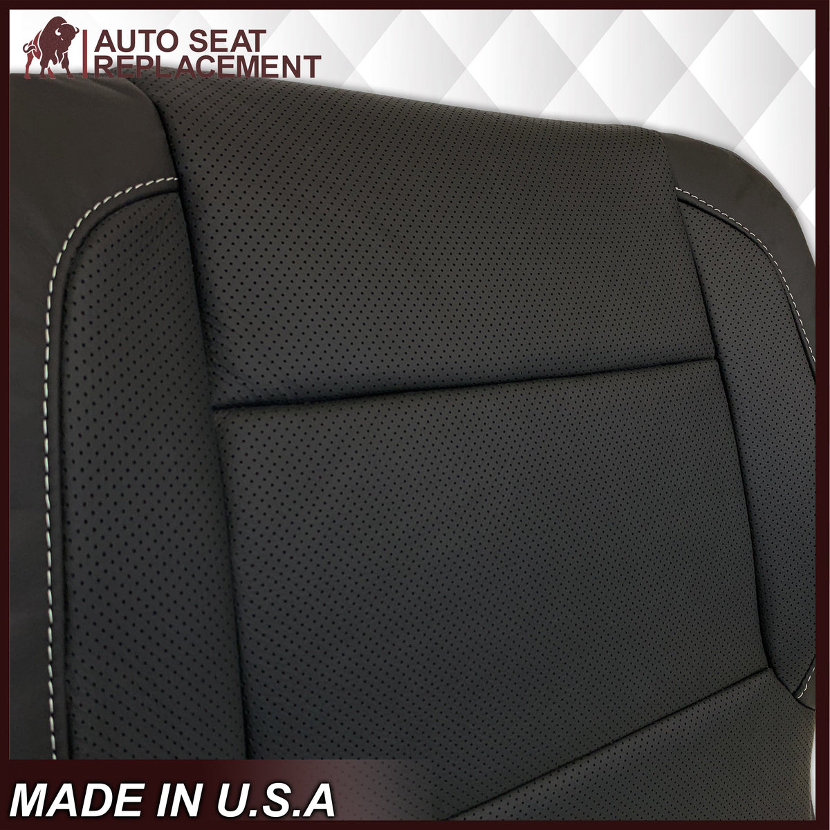 2014 - 2019 Chevy Silverado Tahoe Suburban & GMC Yukon Perforated Leather Seat Cover Replacement in Black (Perforated Jet Black)