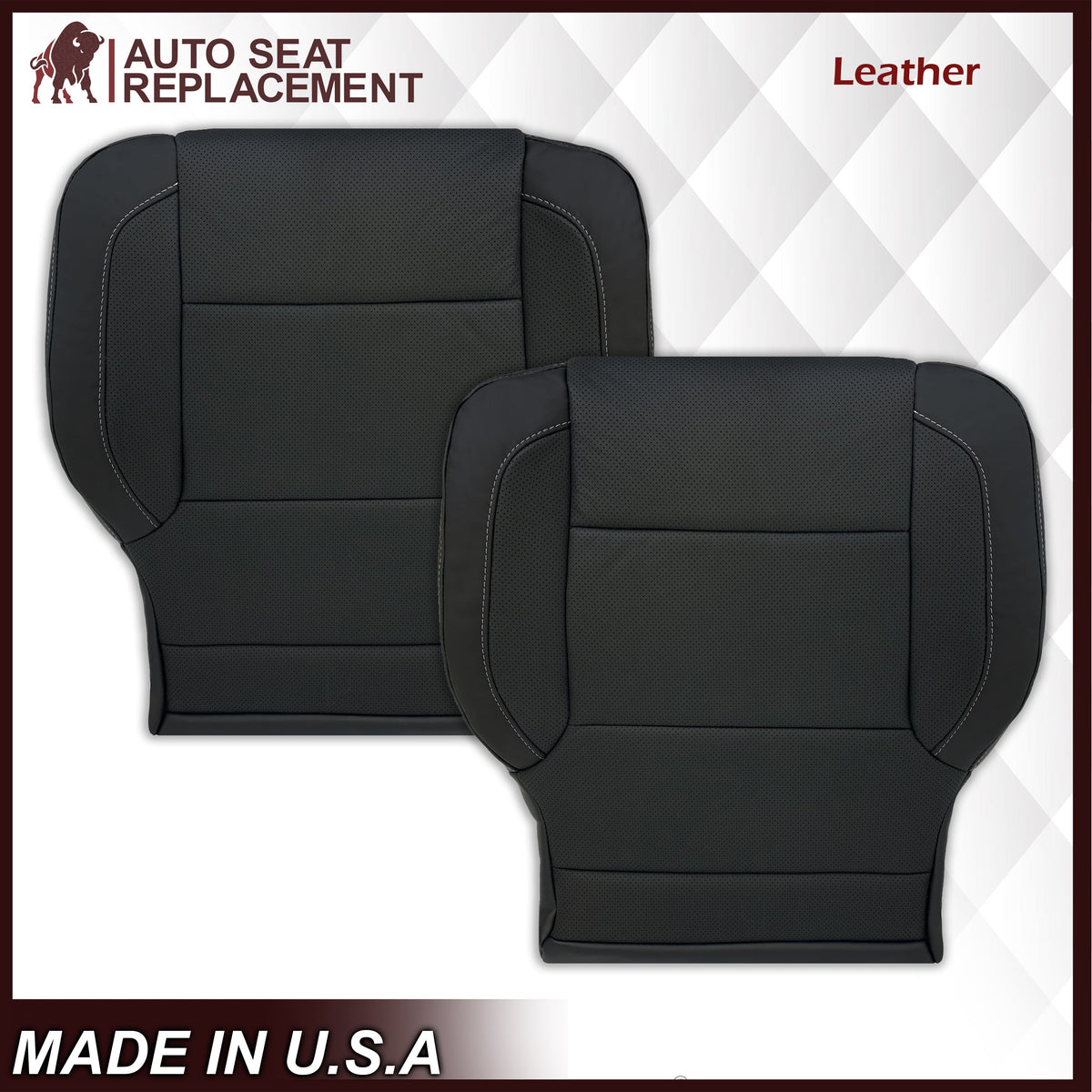 2014 - 2019 Chevy Silverado Tahoe Suburban & GMC Yukon Perforated Leather Seat Cover Replacement in Black (Perforated Jet Black)