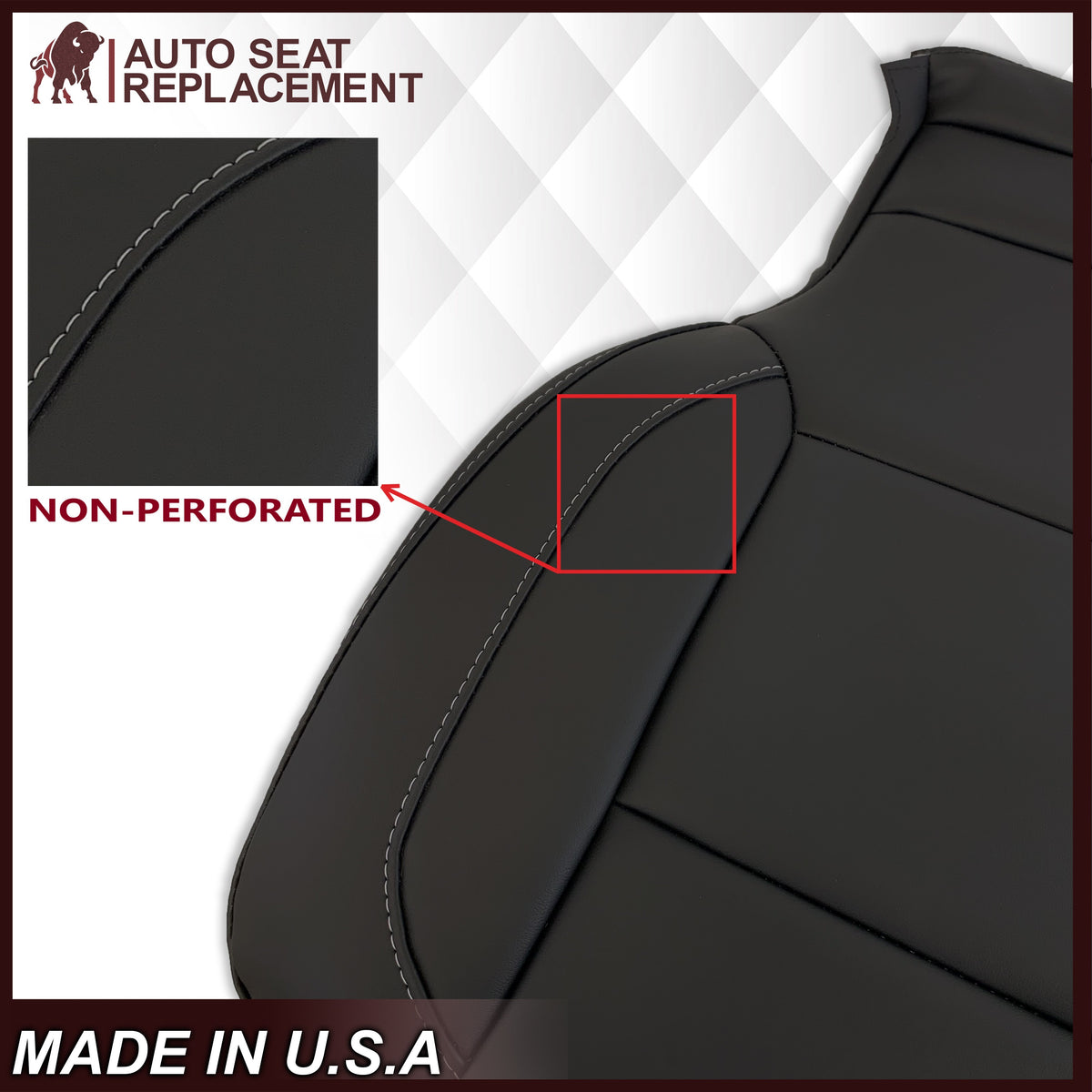 2014-2019 Chevy Silverado Tahoe Suburban & GMC Yukon Non-Perforated Leather Seat Cover Replacement in Black, Gray, or Tan