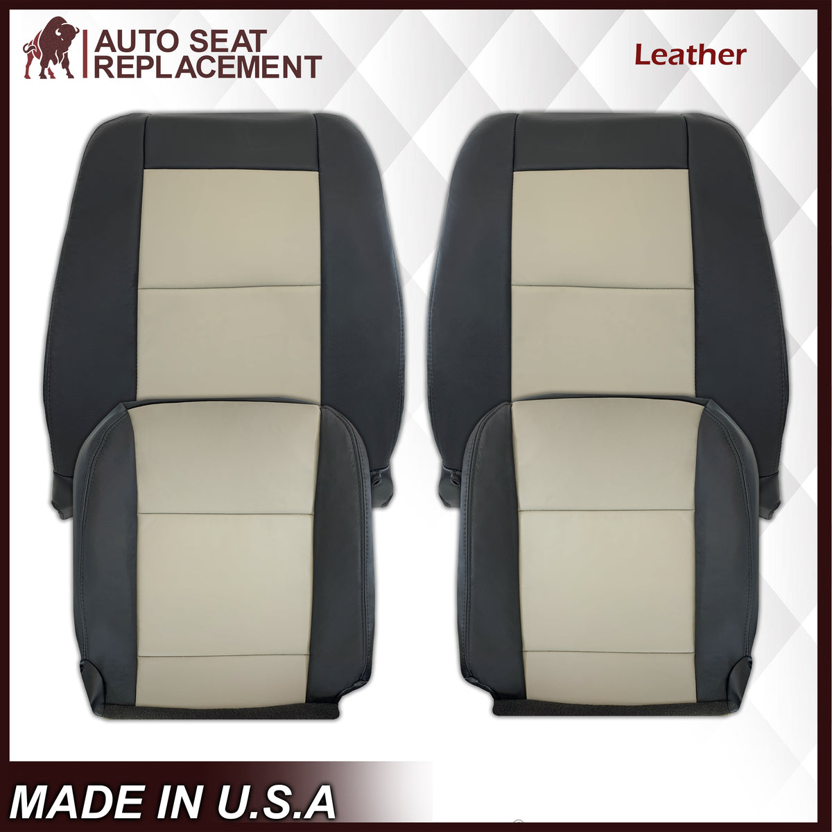 2007 2008 2009 2010 Ford Explorer Sport Trac Seat Covers in 2-Tone Black & Gray (Charcoal Black & Medium Light Stone): Choose Leather or Vinyl