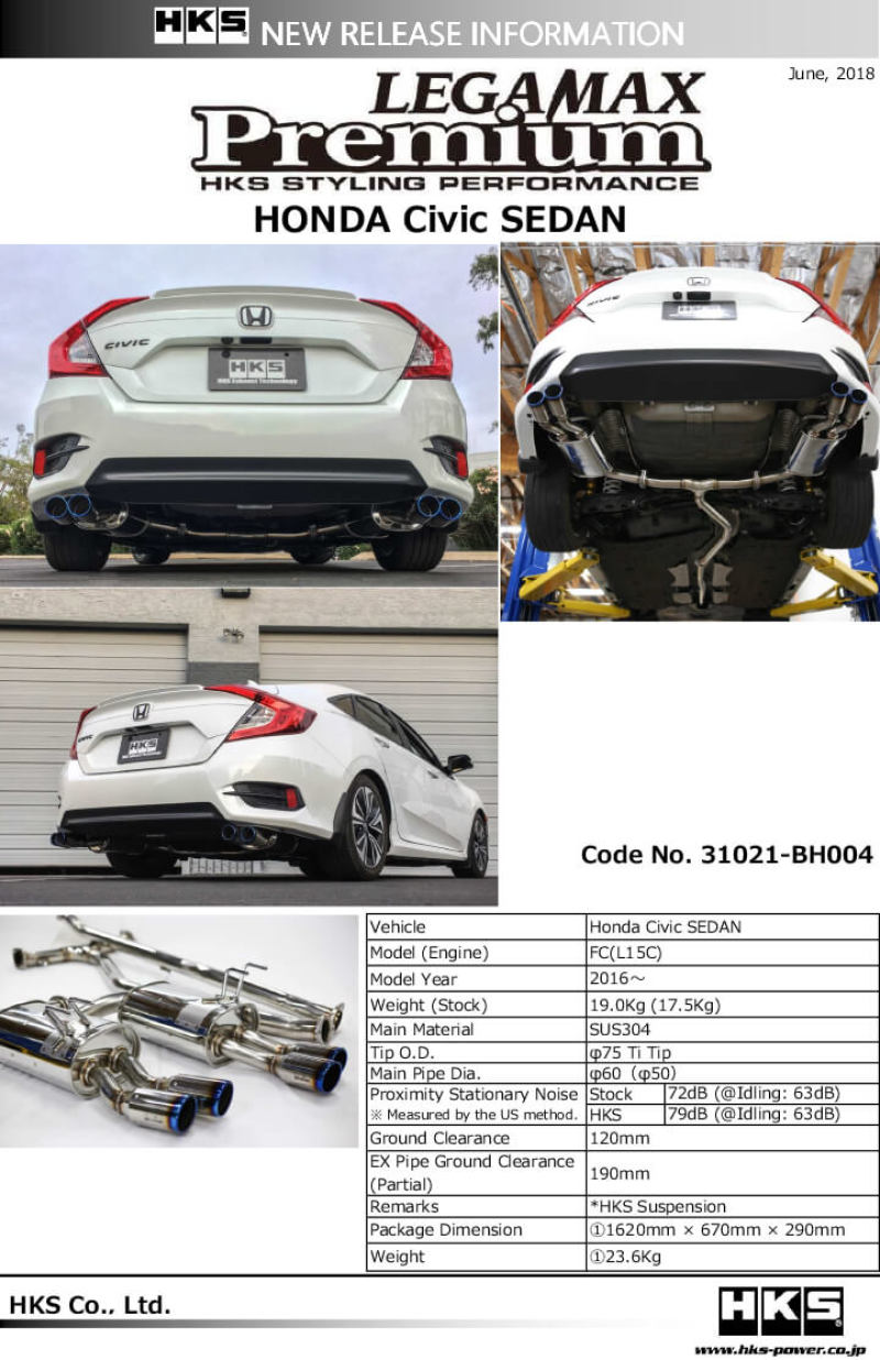 Civic FC1 L15B LEGAMAX Premium Exhaust, HKS 31021-BH004