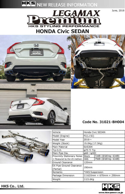 Civic FC1 L15B LEGAMAX Premium Exhaust, HKS 31021-BH004