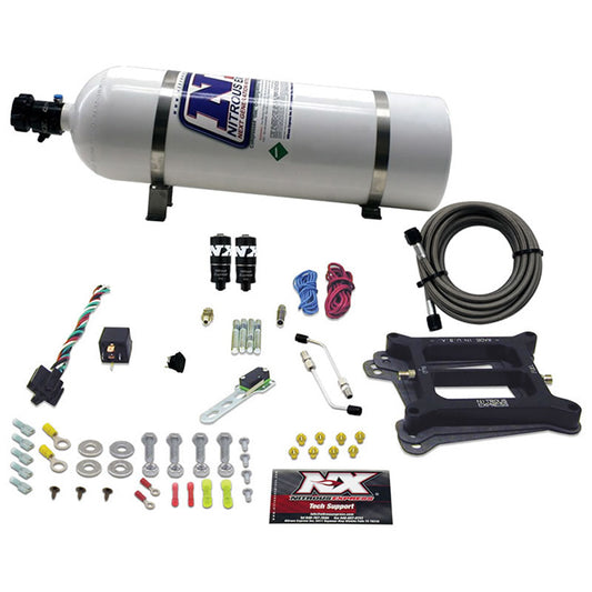 Nitrous Express - 4150 HITMAN PLUS 4-BBL (50-100-150-200HP) WITH 15LB BOTTLE - 40041-15