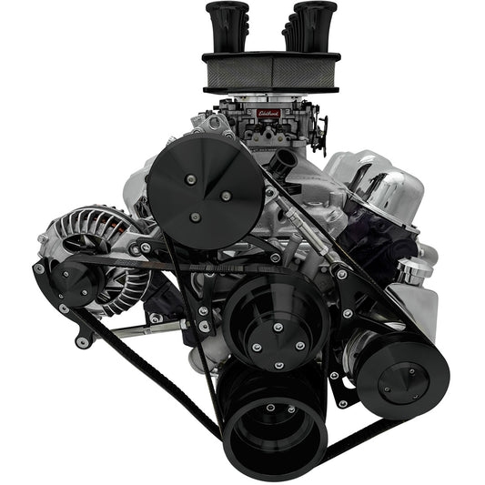 Small Block Chrysler Serpentine Conversion - AC & PS - Saginaw-Key - Black