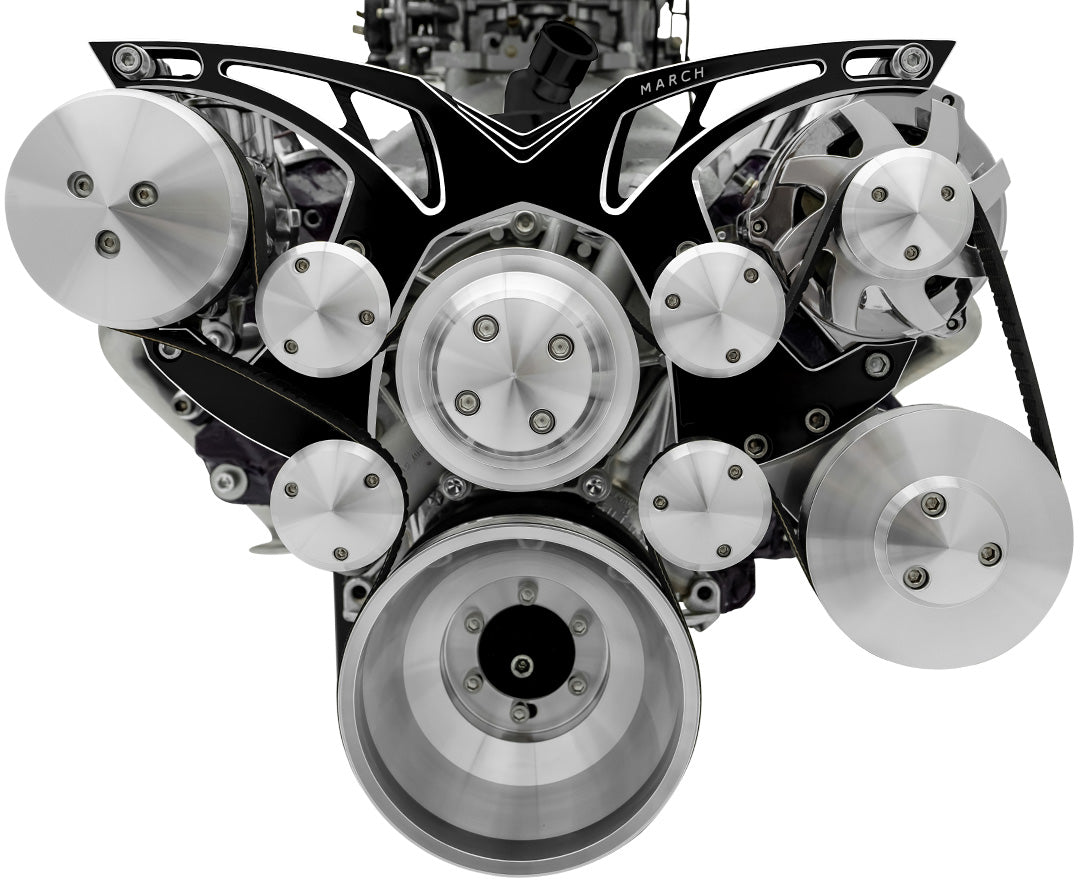 Small Block Chevy Style Track Serpentine System - AC & PS - Black Onyx
