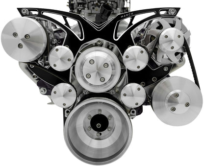 Small Block Chevy Style Track Serpentine System - AC & PS - Black Onyx