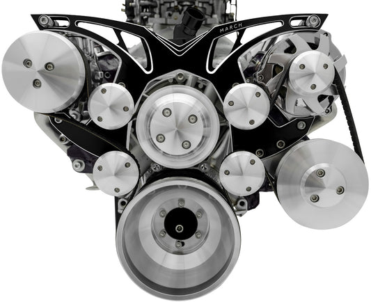 Small Block Chevy Style Track Serpentine System - AC & PS - Black Onyx