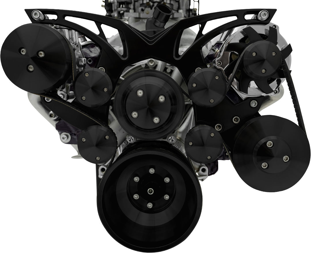 Small Block Chevy Style Track Serpentine System - AC & PS - Black