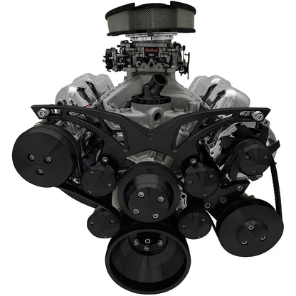 Small Block Chevy Style Track Serpentine System - AC & PS - Black