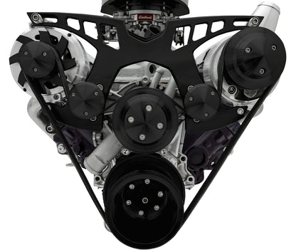 Small Block Chevy Style Track Serpentine System - PS & ALT - Billet ACC - Black