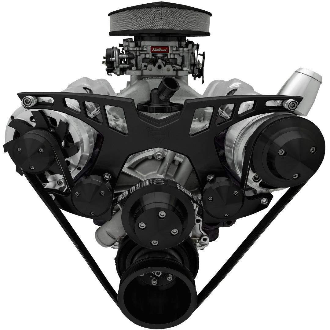 Small Block Chevy Style Track Serpentine System - PS & ALT - Billet ACC - Black
