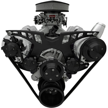 Small Block Chevy Style Track Serpentine System - PS & ALT - Billet ACC - Black