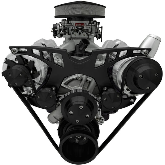 Small Block Chevy Style Track Serpentine System - PS & ALT - Billet ACC - Black