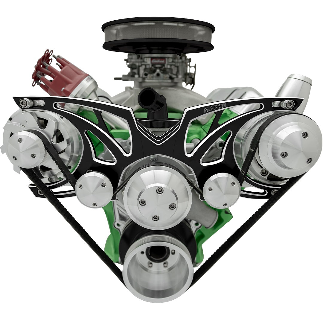 Big Block Chrysler Style Track Serpentine System; PS ALT; Billet ACC; Black Onyx
