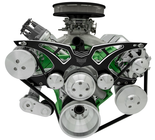 Big Block Chrysler Style Track Serpentine System - AC & PS - Black Onyx