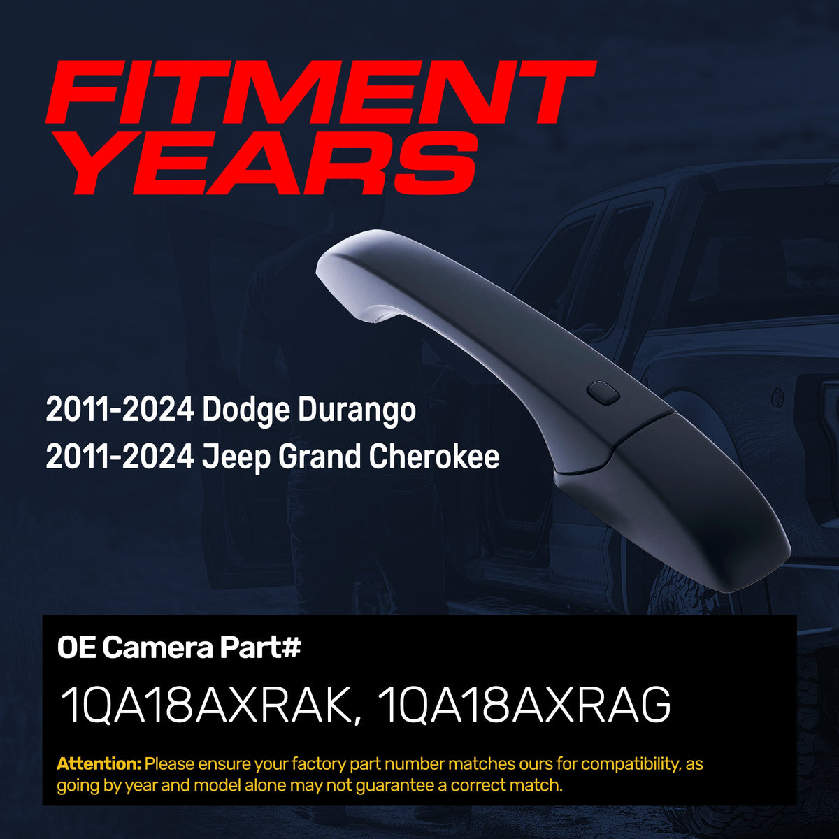 Exterior Door Handle Black Primed Replacement for Dodge Durango (2011-2024) / Jeep Grand Cherokee (2011-2024) OE Part # 1QA18AXRAK, 1QA18AXRAG | Front Right Passenger Side w/o Keyhole