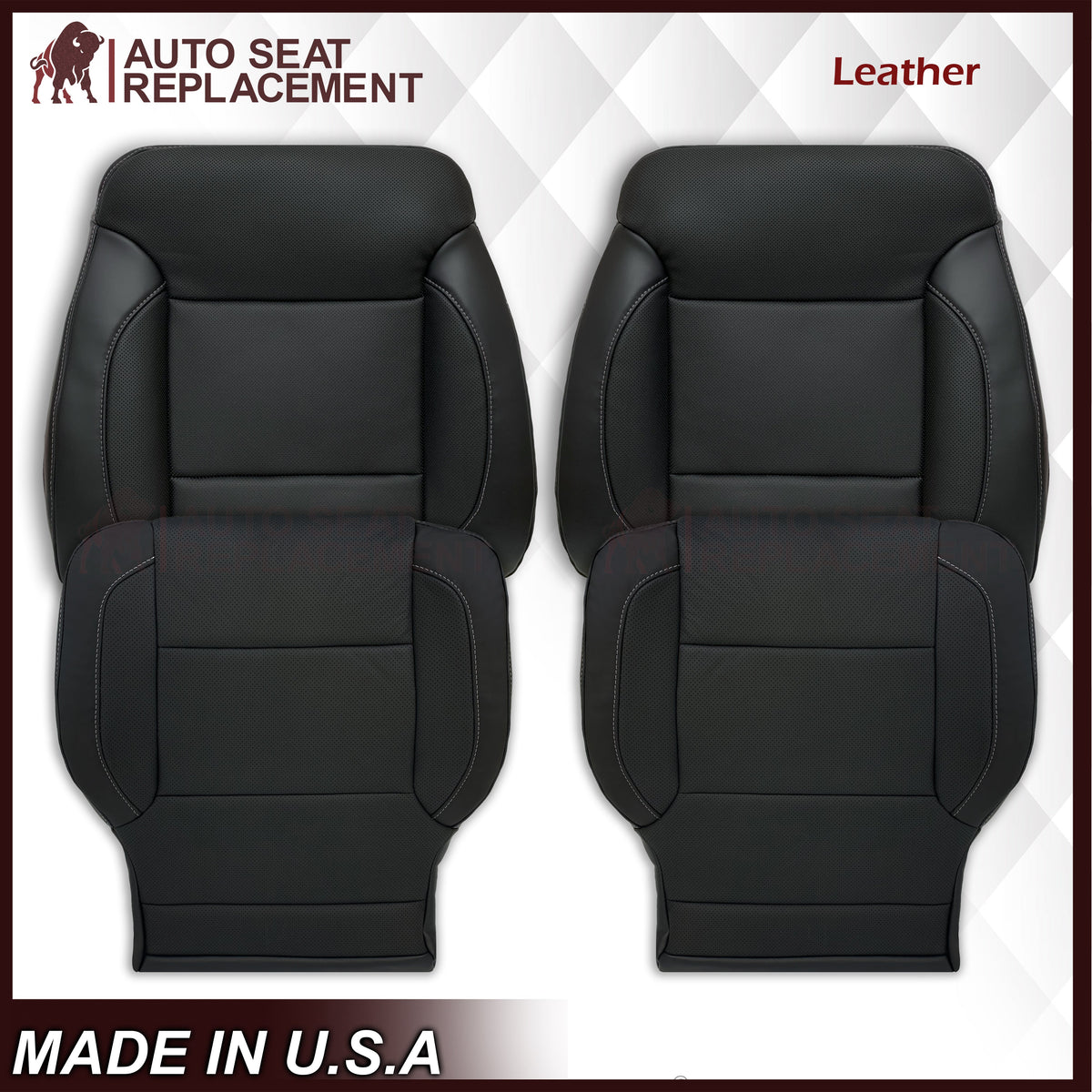 2014 - 2019 Chevy Silverado Tahoe Suburban & GMC Yukon Perforated Leather Seat Cover Replacement in Black (Perforated Jet Black)
