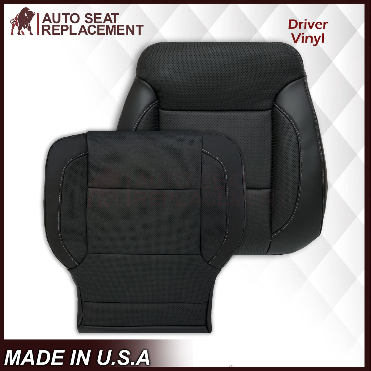 2014 - 2019 Chevy Silverado Tahoe Suburban & GMC Yukon Perforated Leather Seat Cover Replacement in Black (Perforated Jet Black)