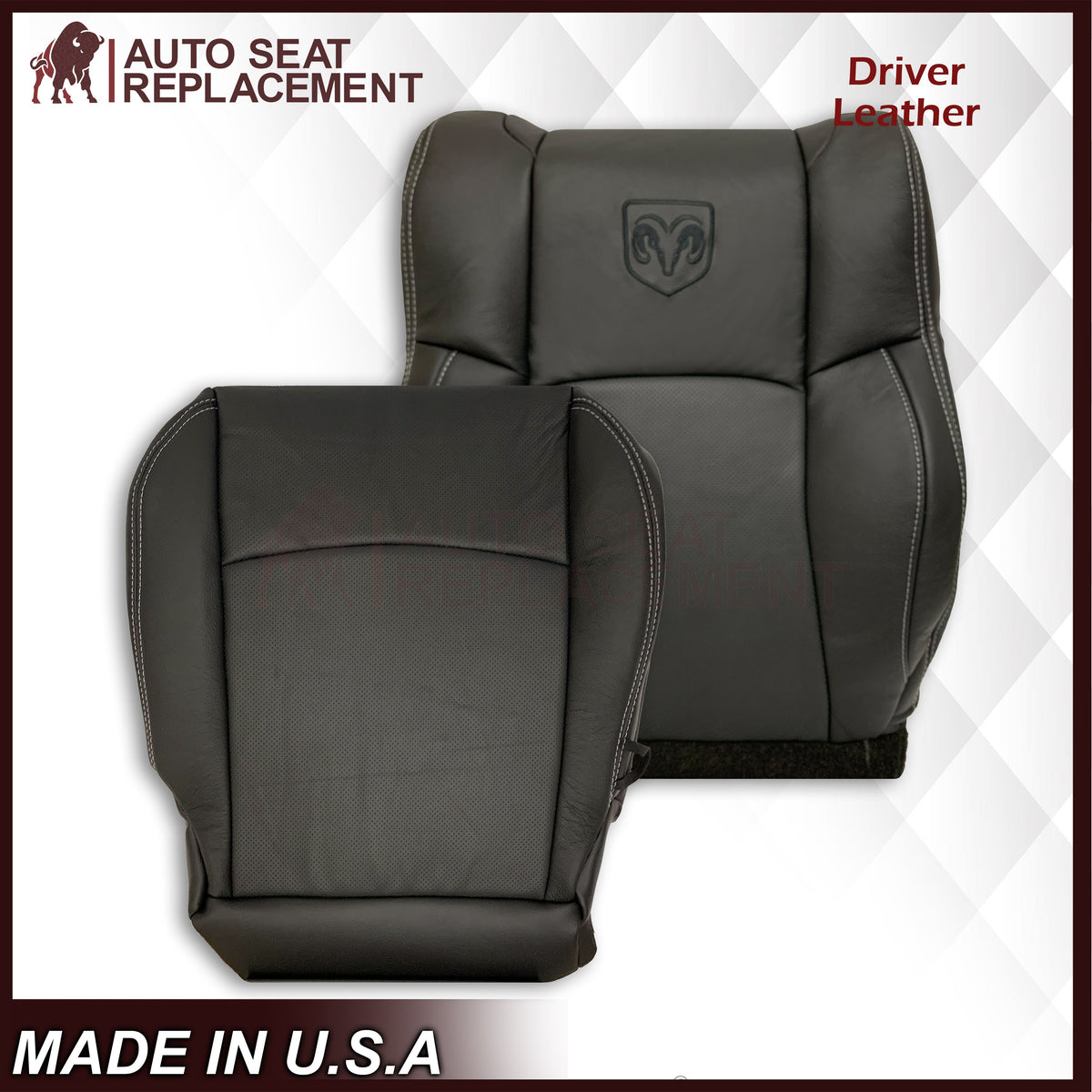 2009 - 2012 Dodge Ram 1500 2500 3500 Laramie Bottom Or Top Replacement Seat Cover in Dark Slate (Dark Gray) With Perforated Inserts