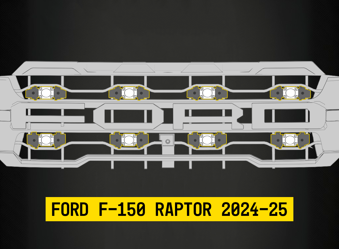 Tiny Monster 42FA8 Tiny Monster Grille Kit For Ford F-150 Raptor 2024-25 (8 Pod Lights Harness Bracket)