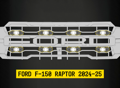 Tiny Monster 42FA8 Tiny Monster Grille Kit For Ford F-150 Raptor 2024-25 (8 Pod Lights Harness Bracket)