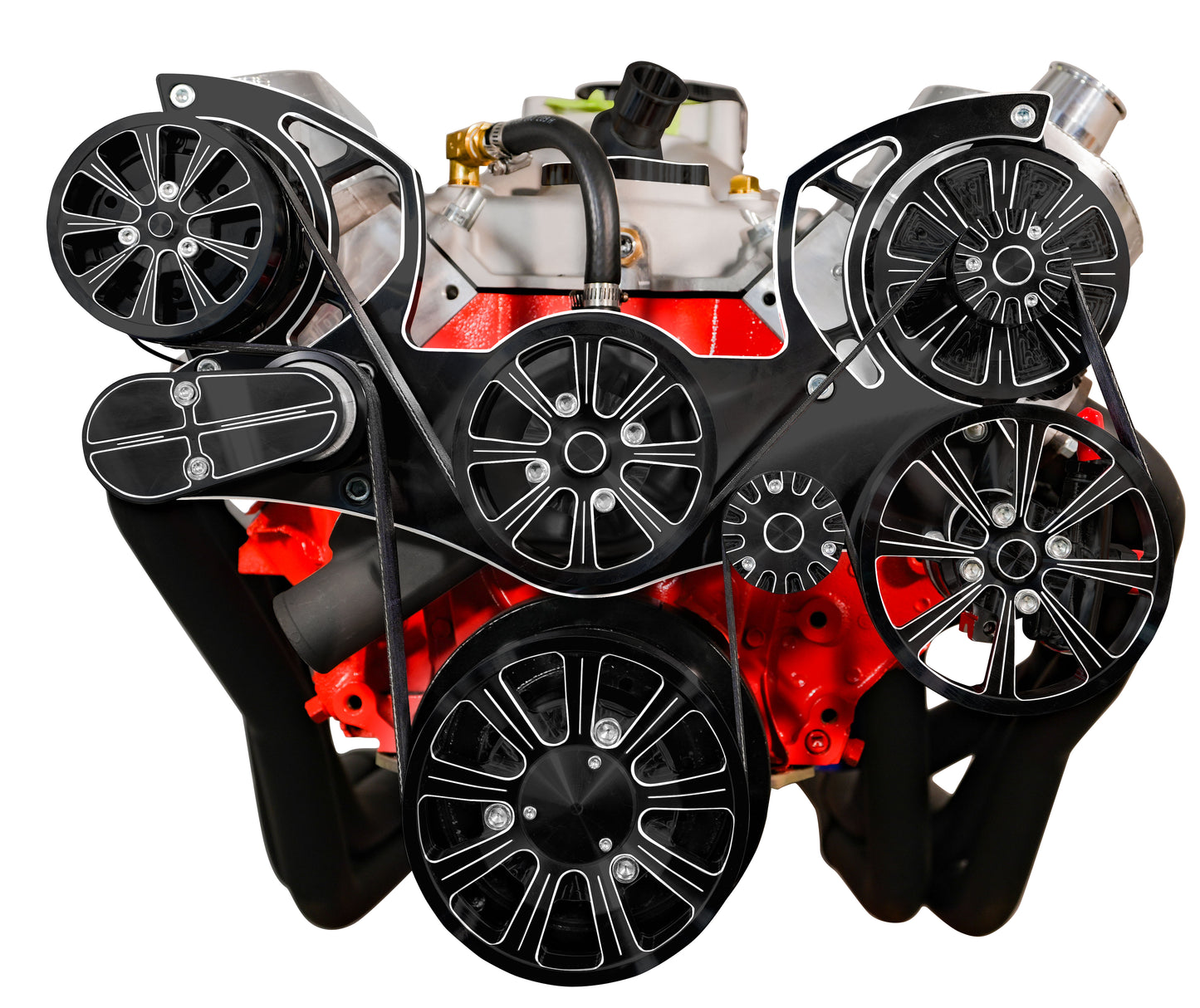 Small Block Chevy Evolution Serpentine System W/ AC  PS And ALT. Black Onyx.